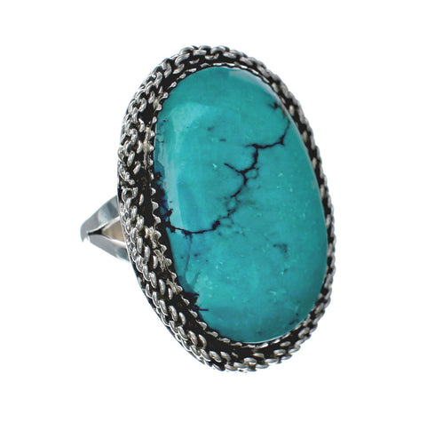 American Indian Genuine Sterling Silver Kingman Turquoise Ring Size 7 NN20228
